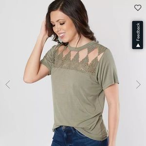 Daytrip Olive Crochet Accent Blouse